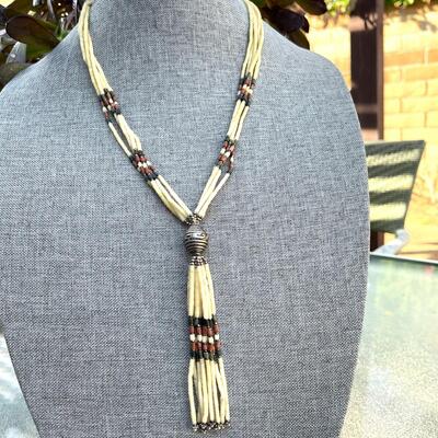 MULTI STRAND FAUX QUILL NECKLACE EARTH TONES NATIVE AMERICAN STYLE