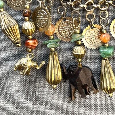 FUNKY BOHO CLUSTER BIB NECKLACE ELEPHANTS & COINS