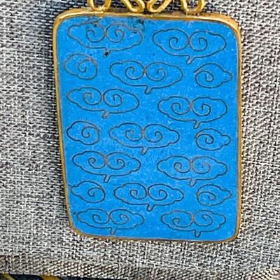 VINTAGE CHINESE DRAGON CLOISONNE PENDANT HAND KNOTTED SILK CORD