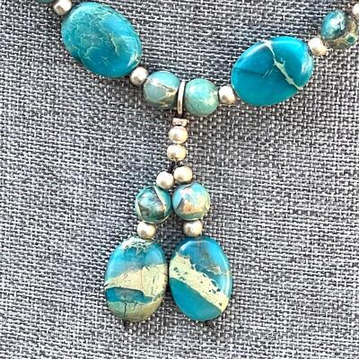 BOHO BLUE & BROWN MATRIX STONES STRUNG NECKLACE