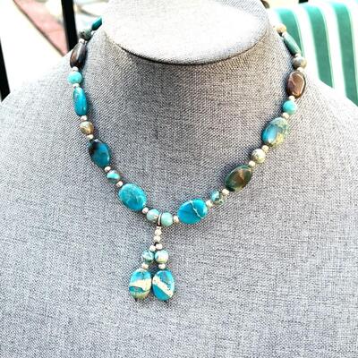 BOHO BLUE & BROWN MATRIX STONES STRUNG NECKLACE