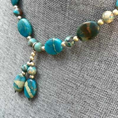 BOHO BLUE & BROWN MATRIX STONES STRUNG NECKLACE
