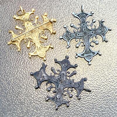 MODERN REPLICAS GROUP OF THREE JEWELED BYZANTINE CROSSES ORNAMENTS