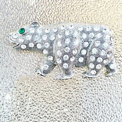 VINTAGE COSTUME JEWELRY POLAR BEAR BROOCH RHINESTONES