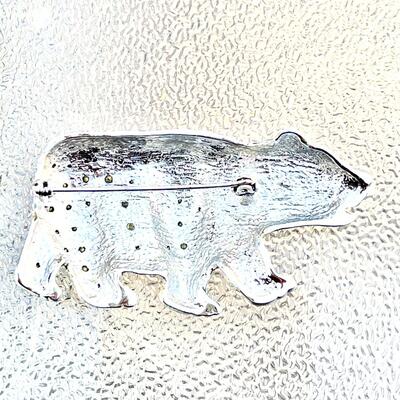 VINTAGE COSTUME JEWELRY POLAR BEAR BROOCH RHINESTONES