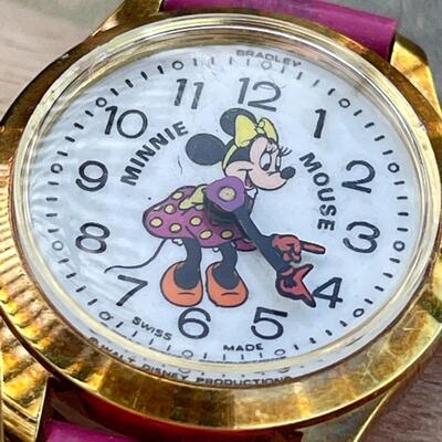 VINTAGE BRADLEY MINNIE MOUSE CHILD'S WATCH WALT DISNEY PROD SWISS MADE