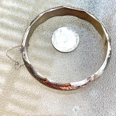 VINTAGE STERLING SILVER BAMBOO BANGLE BRACELET ETCHED & CROSS HATCHED DESIGN
