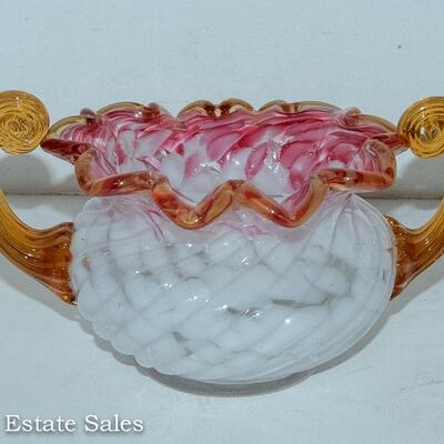 ART GLASS HANDLED BOWL