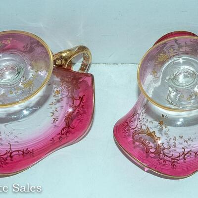 PAIR - BEAUTIFUL MOSER FOOTED COMPOTE DISHES