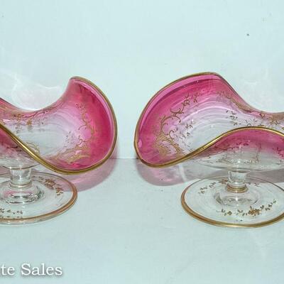 PAIR - BEAUTIFUL MOSER FOOTED COMPOTE DISHES