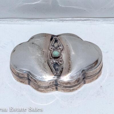 STERLING SILVER PILL BOX - TURQUOISE ACCENT