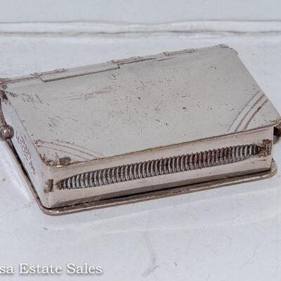 ANTIQUE SILVER PLATE VESTA MATCH SAFE / STAMP HOLDER