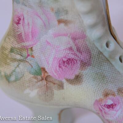 Royal Bayreuth High Top Porcelain Boot / Shoe Rose Tapestry Decoration