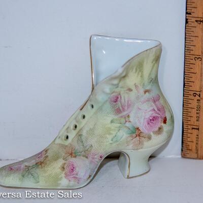 Royal Bayreuth High Top Porcelain Boot / Shoe Rose Tapestry Decoration