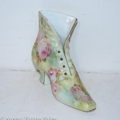 Royal Bayreuth High Top Porcelain Boot / Shoe Rose Tapestry Decoration