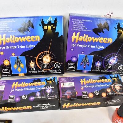 13 pc Halloween Decor: Purple & Orange Lights Small Straw Bales - New