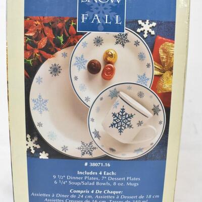 16 pc Dinnerware Set for 4 by Gibson in the Snow Fall Pattern - New