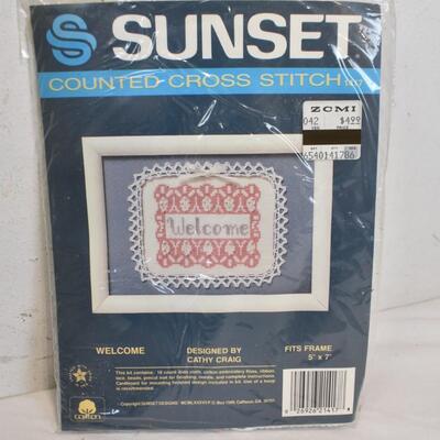 3 Cross Stitch Kits by Sunset: Bear in Bathtub, Carousel Horse, 