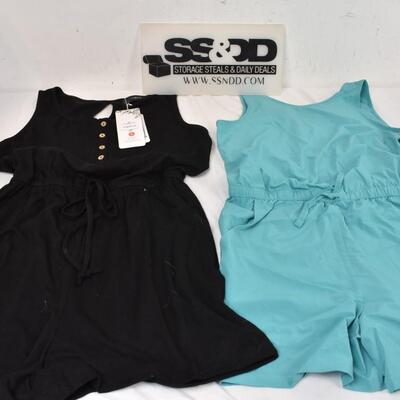 2 pc Shorts/Tank top Rompers: Women's sz Sm Black, Girl's sz Lg Turquoise - New