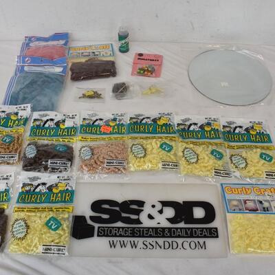 18 pc Craft Supplies, Curly Hair for Dolls, Mini Trains, Marabou Fluff - New