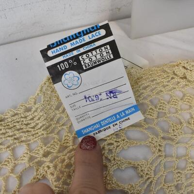 3 pc Handmade Lace in Cream/Tan: Two 11x17 & 1 Runner 16x54 - New