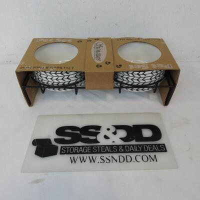 3 pc Pet Set: 2 Pet Bowls with Metal Stand - New