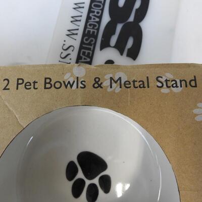 3 pc Pet Set: 2 Pet Bowls with Metal Stand - New