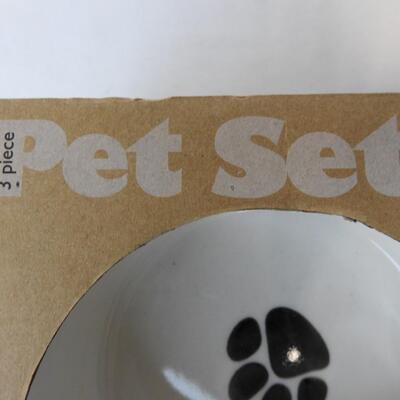 3 pc Pet Set: 2 Pet Bowls with Metal Stand - New