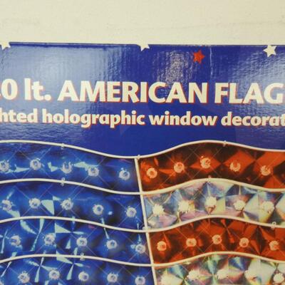 120 Light American Flag; Indoor/Outdoor lighted holographic window decoration