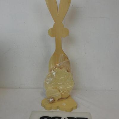 Crafting Lot: 23" Wooden Rabbit on Wood Base and Parts