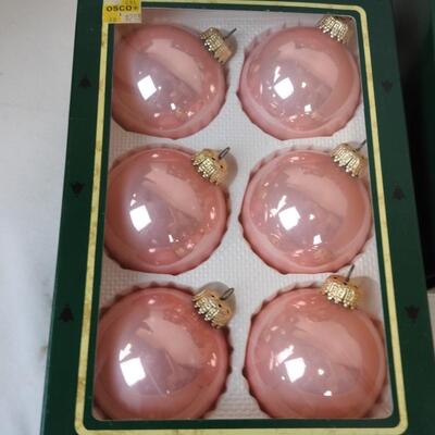6 Boxes Christmas Classics Designer Glass 6 Ornaments in each box. Pink