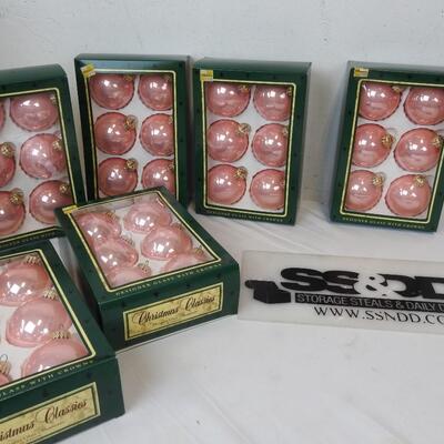 6 Boxes Christmas Classics Designer Glass 6 Ornaments in each box. Pink