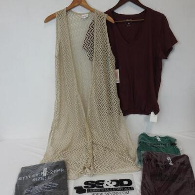 5 pc Women's Clothing: Madewell XXL, Lularoe Med, 3 V-Neck Shirts Lrg - New