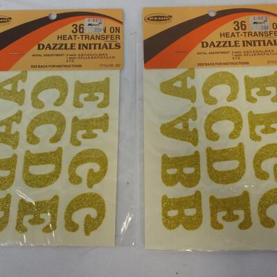 Iron-On Heat-Transfer Letters. Gold/Silver Sparkly, Rainbow, White, Black - New