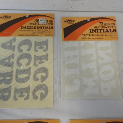 Iron-On Heat-Transfer Letters. Gold/Silver Sparkly, Rainbow, White, Black - New