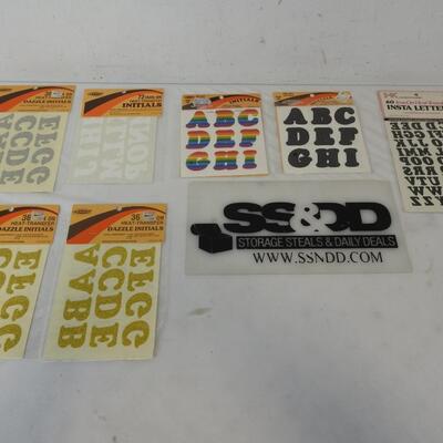 Iron-On Heat-Transfer Letters. Gold/Silver Sparkly, Rainbow, White, Black - New