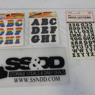 Iron-On Heat-Transfer Letters. Gold/Silver Sparkly, Rainbow, White, Black - New