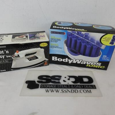 2pc Personal Care: Black & Decker Light & Easy Iron & Remington Curlers - New
