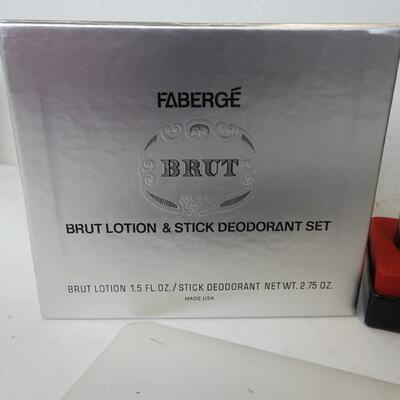3 pc Faberge Brut Lotion, Stick Deodorant Set + Spray Deodorant, Unused - New