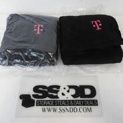 2 Black Soft Blankets, with pink T embroidered, approx 48" x 45"- New