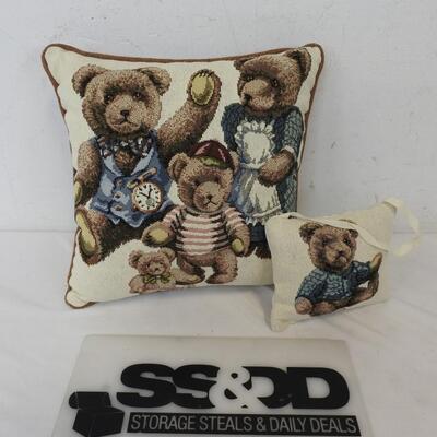2 Bear Theme Pillows, Stitched. Small one has ribbon for hanging up - New