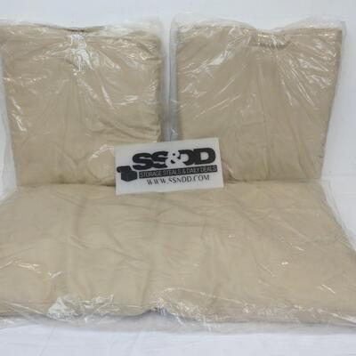3 pc Outdoor Furniture Cushions, Tan: 2 Seat Cushions & Bench Cushion - New