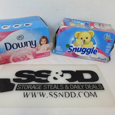 Downy Dryer Sheets Fabric Softener Qty 240 & Snuggle Qty 200. Damaged Box - New