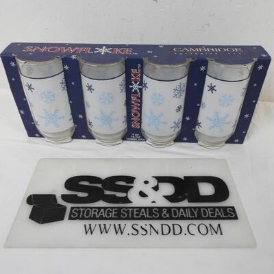4 pc 16 oz Tumblers, Cambridge Potteries, Snowflake