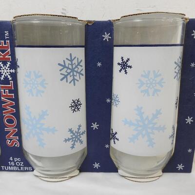 4 pc 16 oz Tumblers, Cambridge Potteries, Snowflake