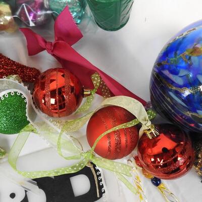 Christmas Decor, Glass Ornaments, Bird Ornaments, Red Star - New