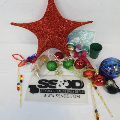 Christmas Decor, Glass Ornaments, Bird Ornaments, Red Star - New