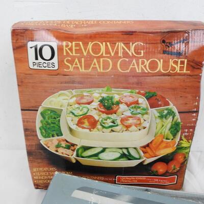 10 pc Revolving Salad Carousel, 3 pc Stainless Steel Carving Set - New