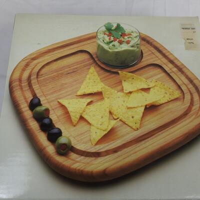 Terra Cotta Paella Pan and 12-Inch Teak Chip 'n' Dip - New