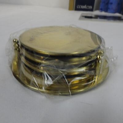 2 Sets of Centurian Brass Coasters, 3 Embosses Trivet, 2 Still Wrapped - New